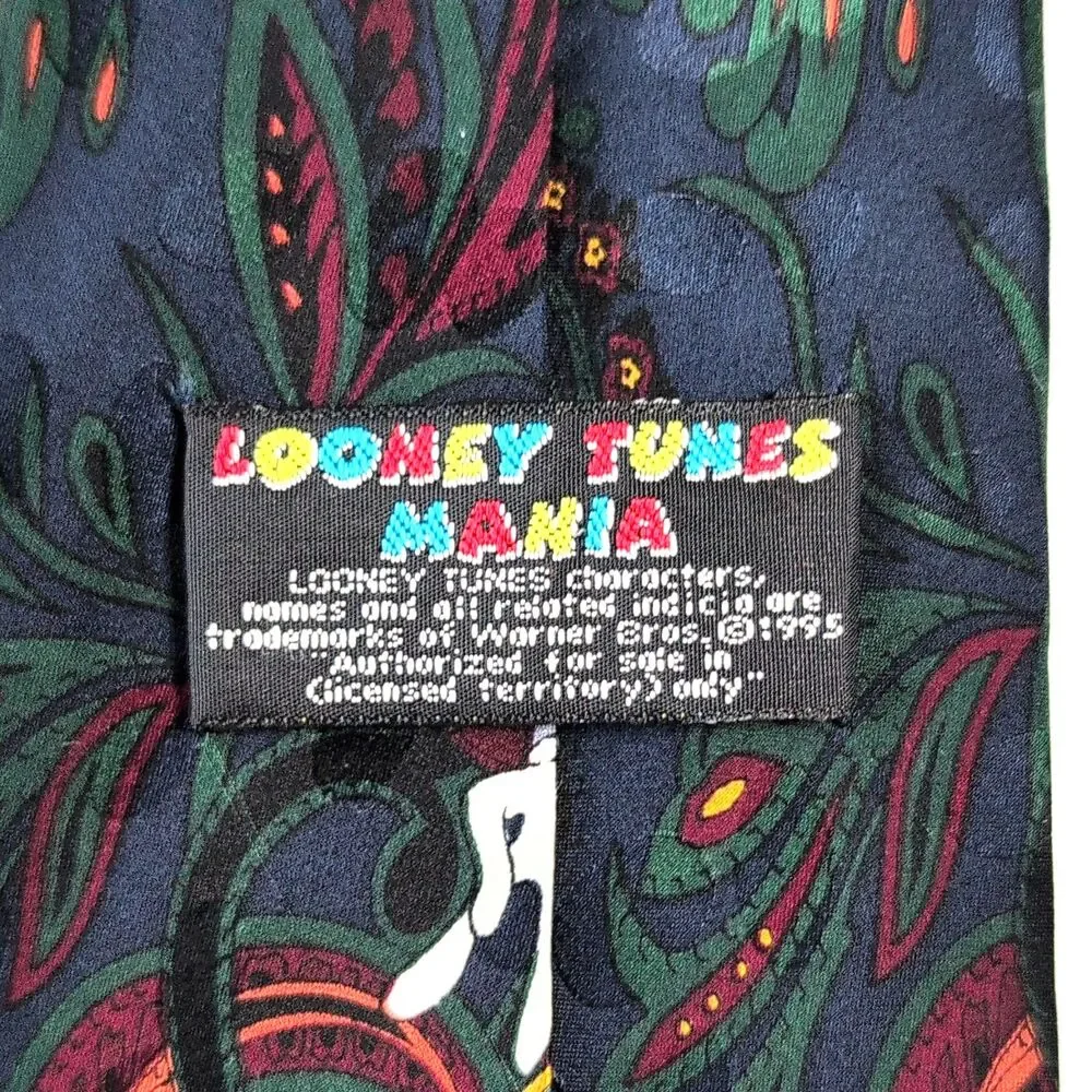 Vintage 1995 Looney Tunes Navy Woven Silk Paisley Tie Tweety Sylvester Wile E.